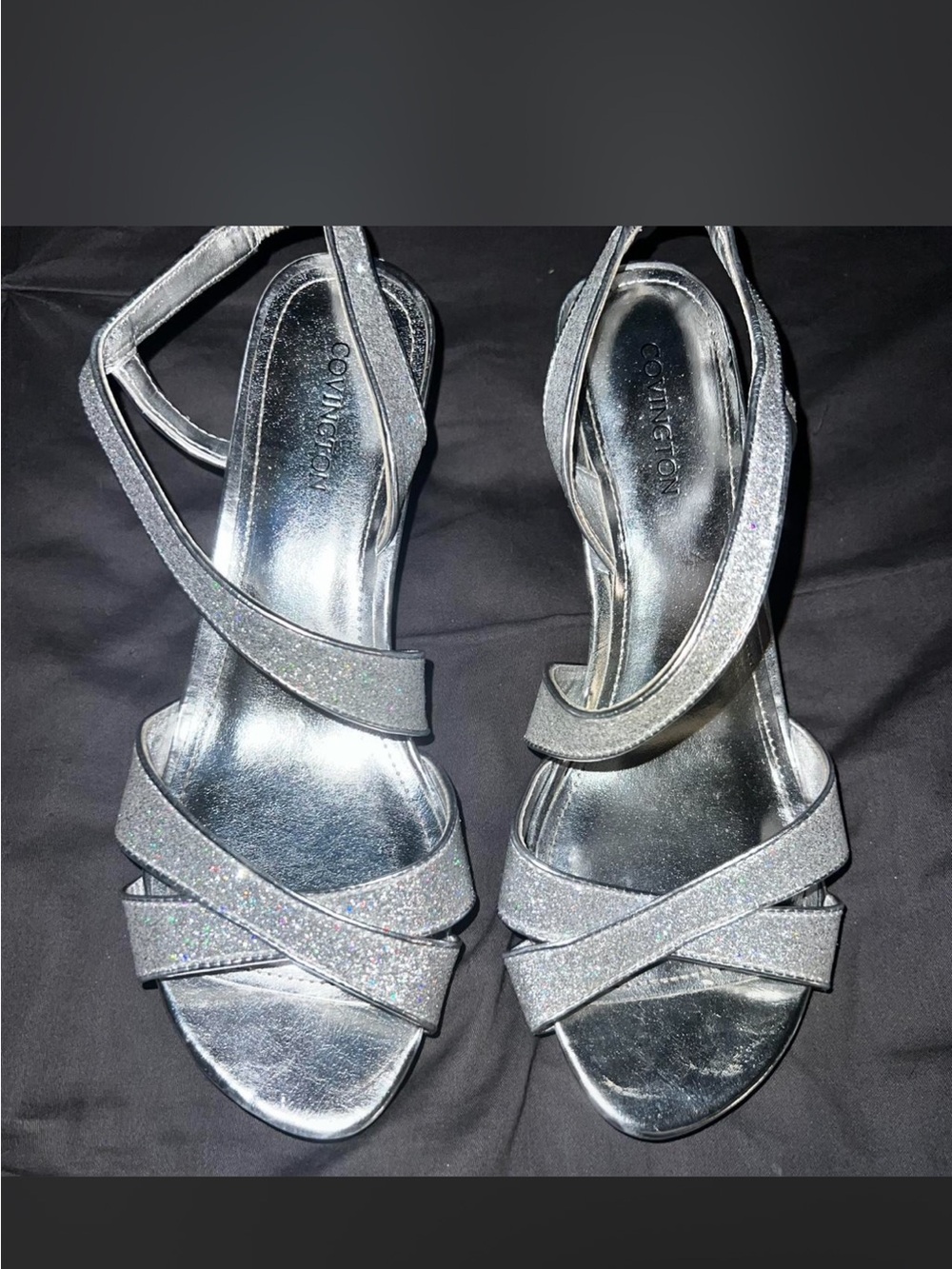 Covington Silver Glitter Crisscross Slingback Heels
